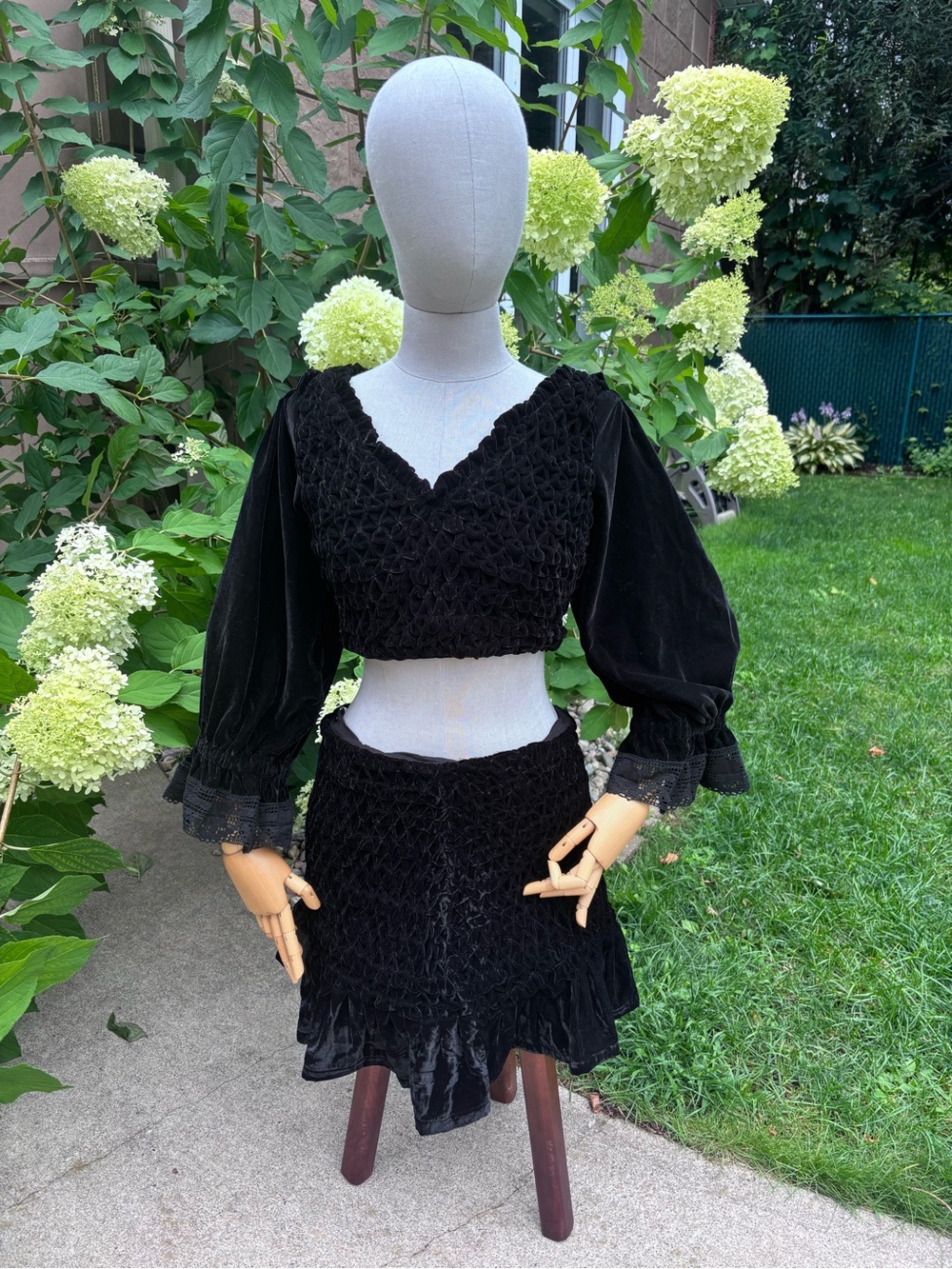 Free People Black Velvet Smocked Mini Skirt
